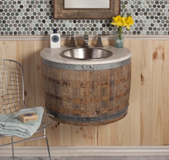 家具DIY舊酒桶變身個(gè)性浴室家具