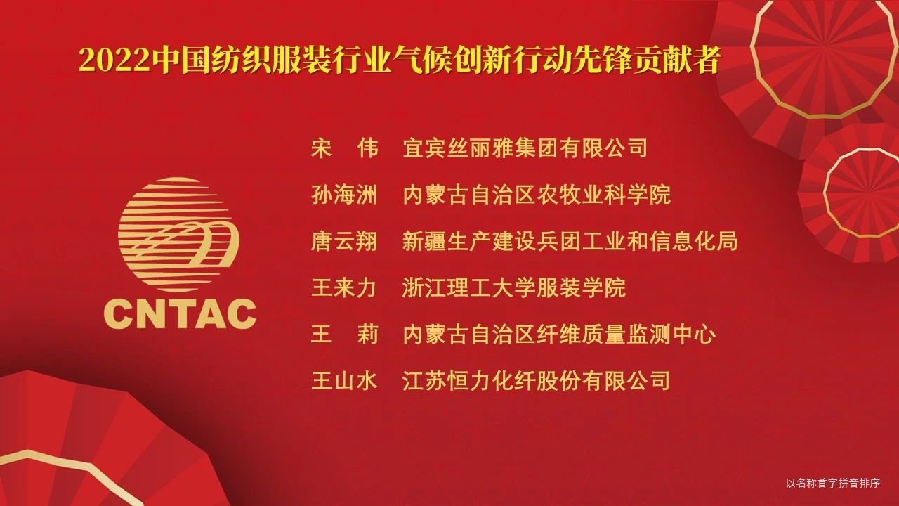 光榮榜:“中國紡織服裝行業氣候創新行動先鋒單位和貢獻者”名單