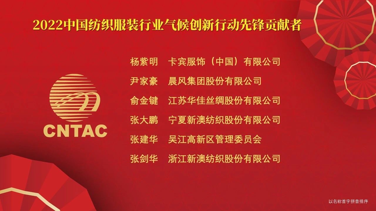 光榮榜:“中國紡織服裝行業氣候創新行動先鋒單位和貢獻者”名單