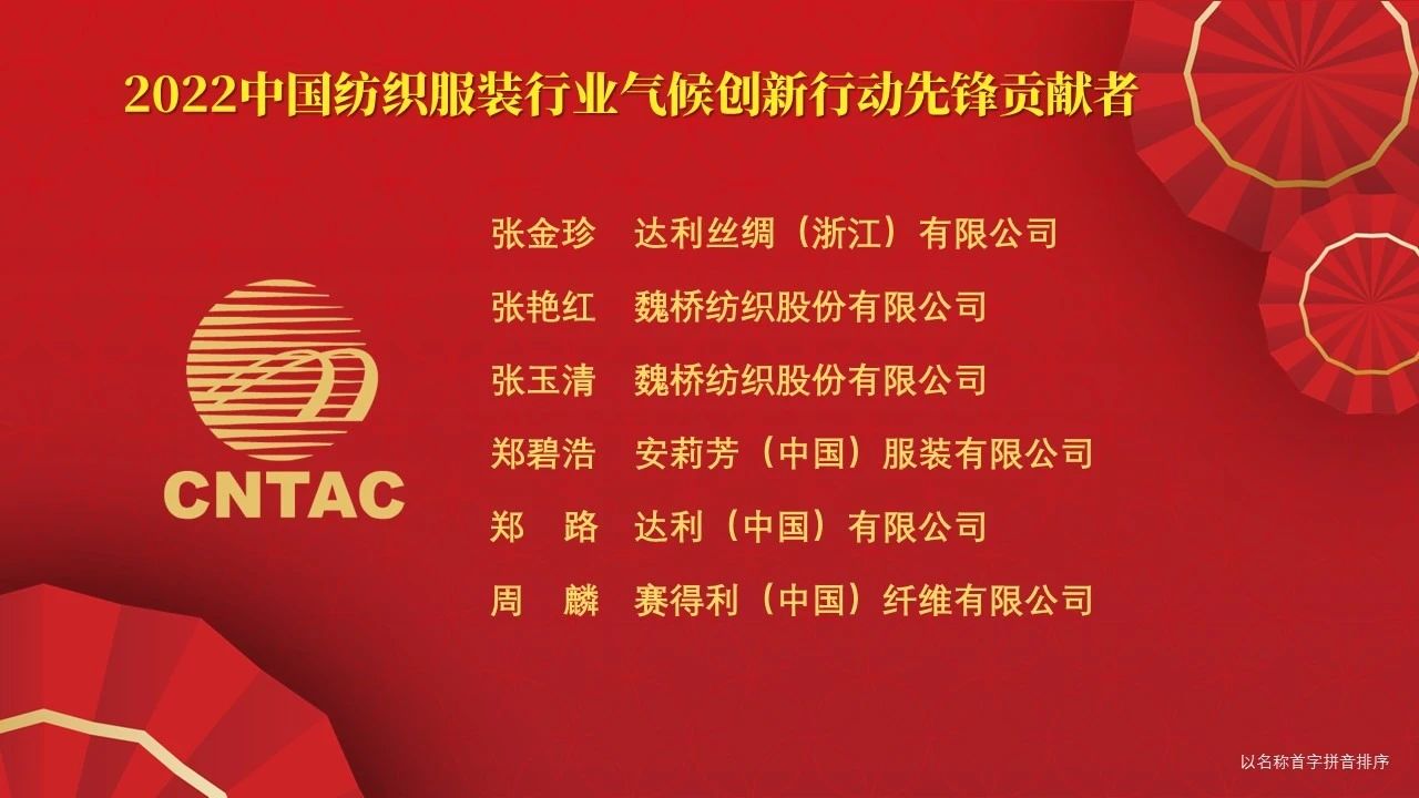 光榮榜:“中國紡織服裝行業氣候創新行動先鋒單位和貢獻者”名單
